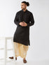 Vastramay Men's Black And Gold Silk Blend Kurta And Dhoti Set